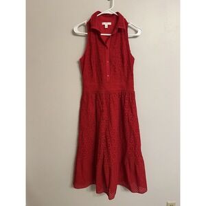 1901 Dress Womens Eyelet Dress Red Sleeveless Cotton Zip Knee Length Lined Sz6